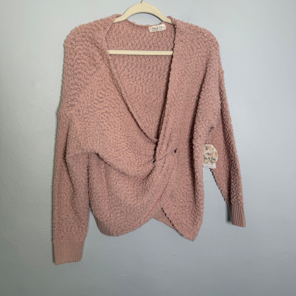 Jolie & Joy Pink Popcorn Knit Twist Front Wrap Sweater Large NWT J4D0366S